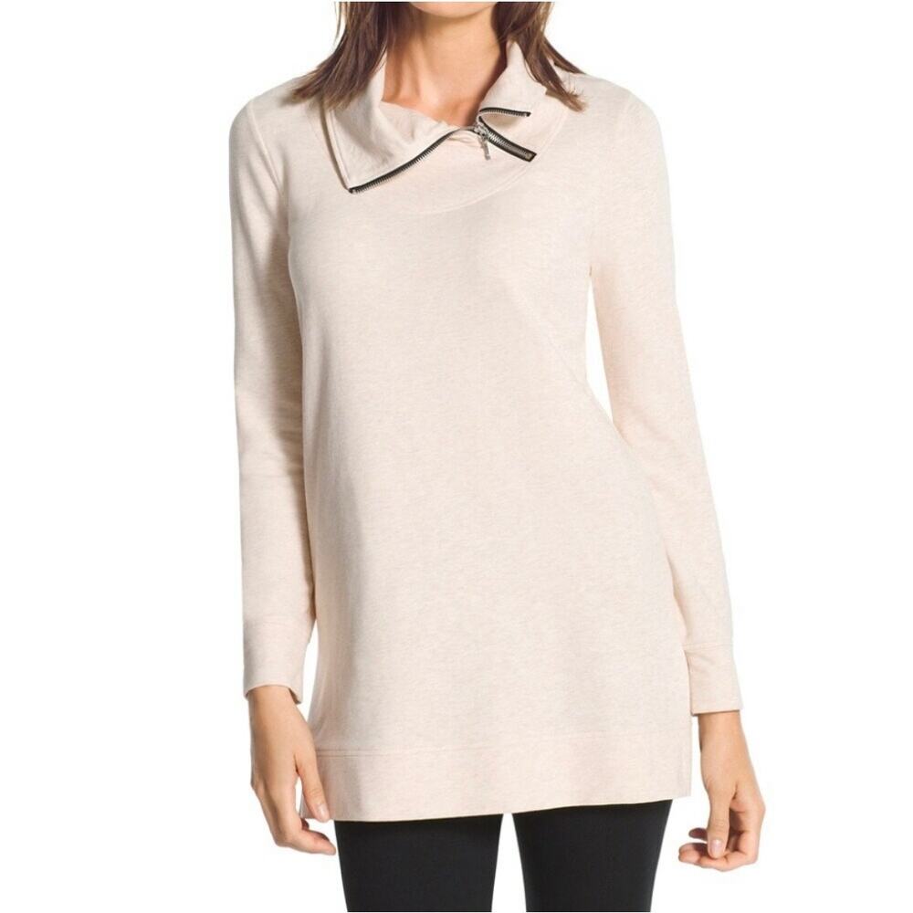 Chico's Zenergy Chloe Pink Pullover Sweatshirt Tunic Zip Collor Size 2/Large